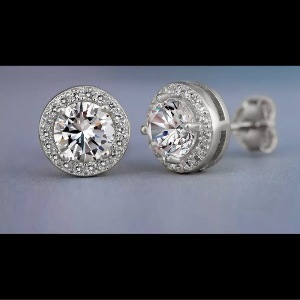Dazzling Silver Halo Stud Earrings